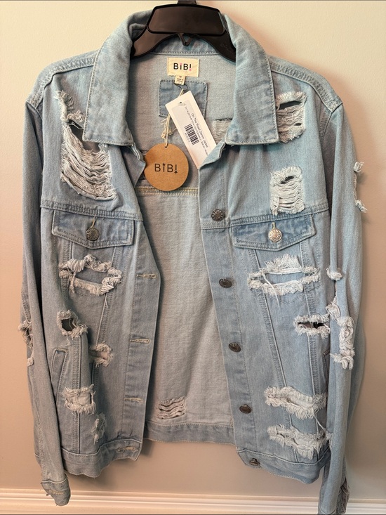 BiBi Jackets & Blazers - BiBi Distressed Light Blue Denim Jacket